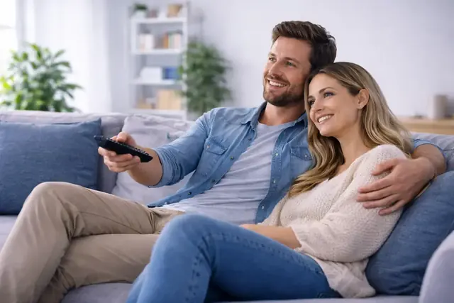 A family watching Nixaiptv on the living-room television